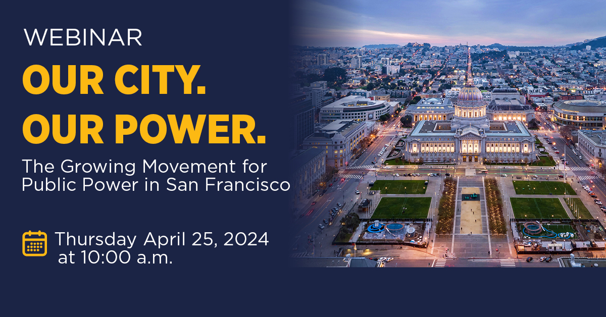 Ready to plug into San Francisco’s energy future? Join us this Thursday morning for a free webinar! Explore why public power matters and how you can play a role in shaping the future of our City’s electricity grid. Don’t miss out, RSVP now: bit.ly/4aP1Bkf