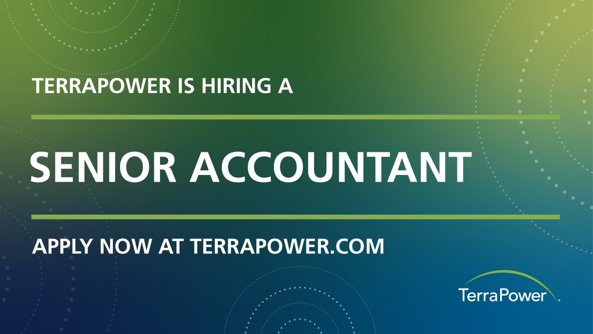 Join us at TerraPower as a Senior Accountant! If you have a passion for finance and want to contribute to the dynamic field of #NuclearEnergy, apply now! #SeniorAccountant #FinanceJobs #NowHiring Senior Accountant: terrapower.com/contact-us/car…