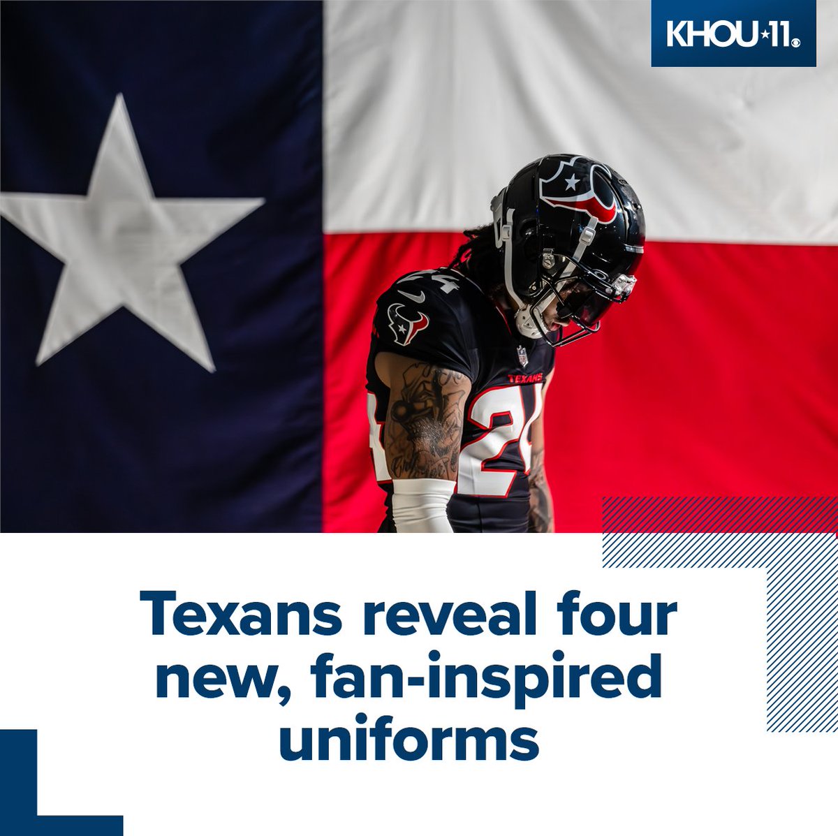 A NEW ERA | The four new fan-inspired Texans uniforms – home, away, alternate, and Color Rush – are the result of more than 10,000 surveys and 30 focus groups, the team said. For a closer look at all 4 new looks: khou.com/article/sports…