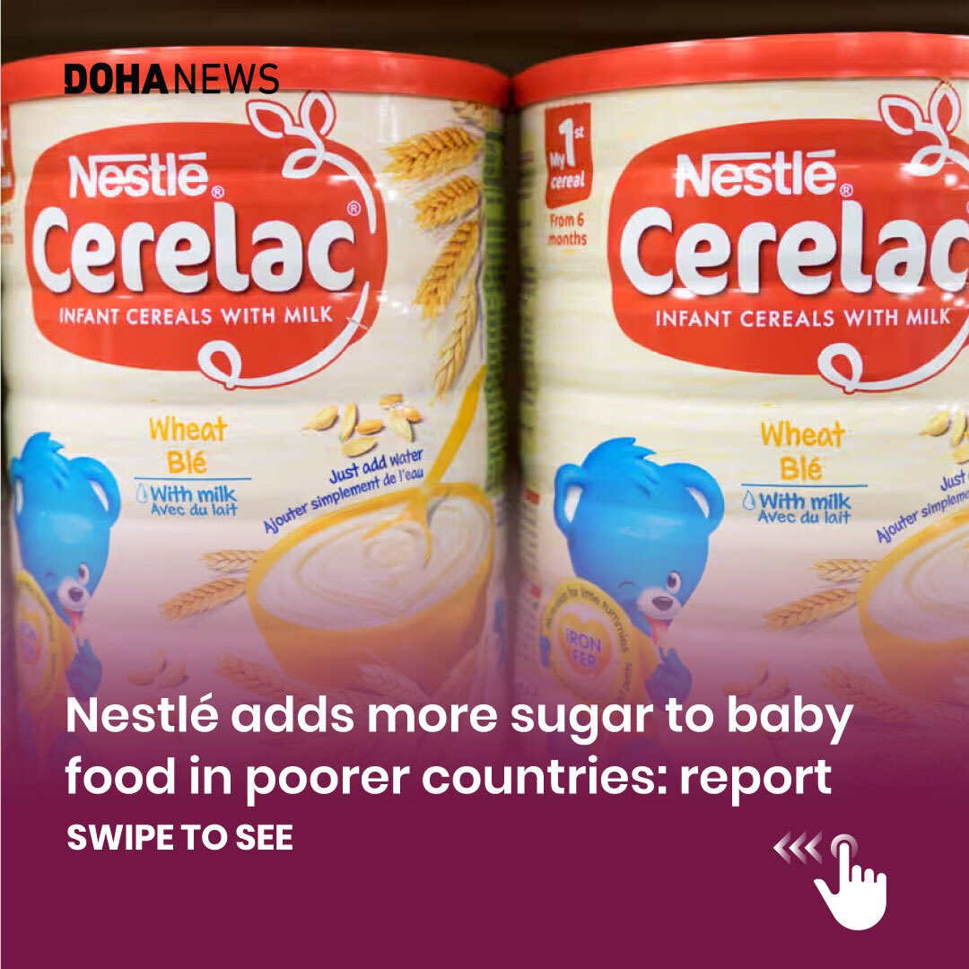 dohanews's tweet photo. Investigation reveals @Nestle’s significant sugar content discrepancies in baby food across different markets, sparking calls for regulatory action and raising concerns over infant nutrition standards.

Swipe to find out all about it. https://t.co/mf05YCvTIA