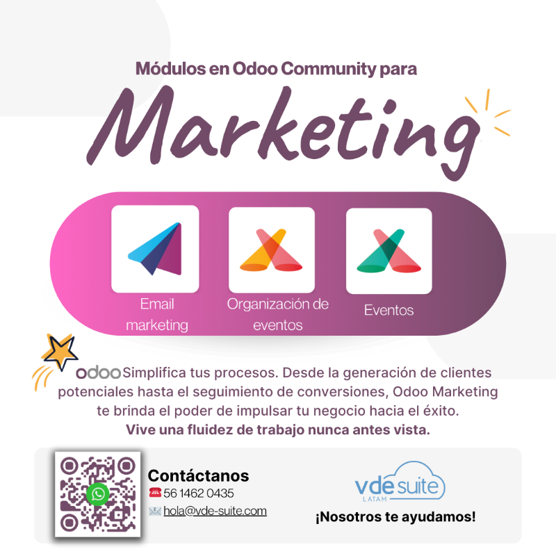 VDESuite_LATAM's tweet photo. ¿Quieres que tu empresa llegue a las personas que aún no te conocen?
Con Odoo Marketing, puedes hacerlo posible. Simplifica tu estrategia, maximiza tus resultados y haz crecer tu negocio como nunca antes. 📈
#software #odoo #ERP #implementacion #empresario