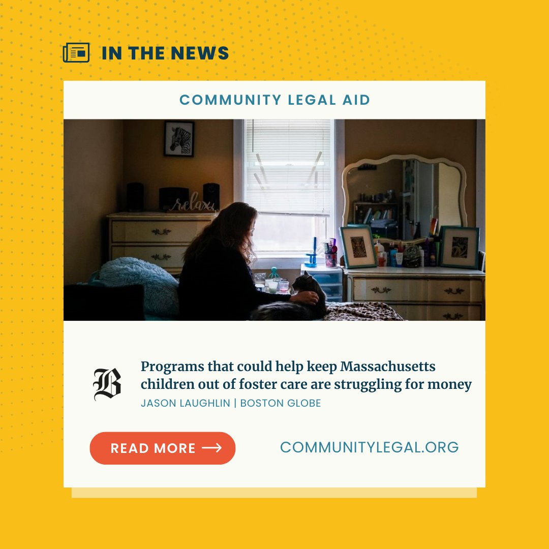 'Programs that could help keep Massachusetts children out of foster care are struggling for money' By Jason Laughlin, @BostonGlobe READ THE ARTICLE HERE: communitylegal.org/programs-that-…