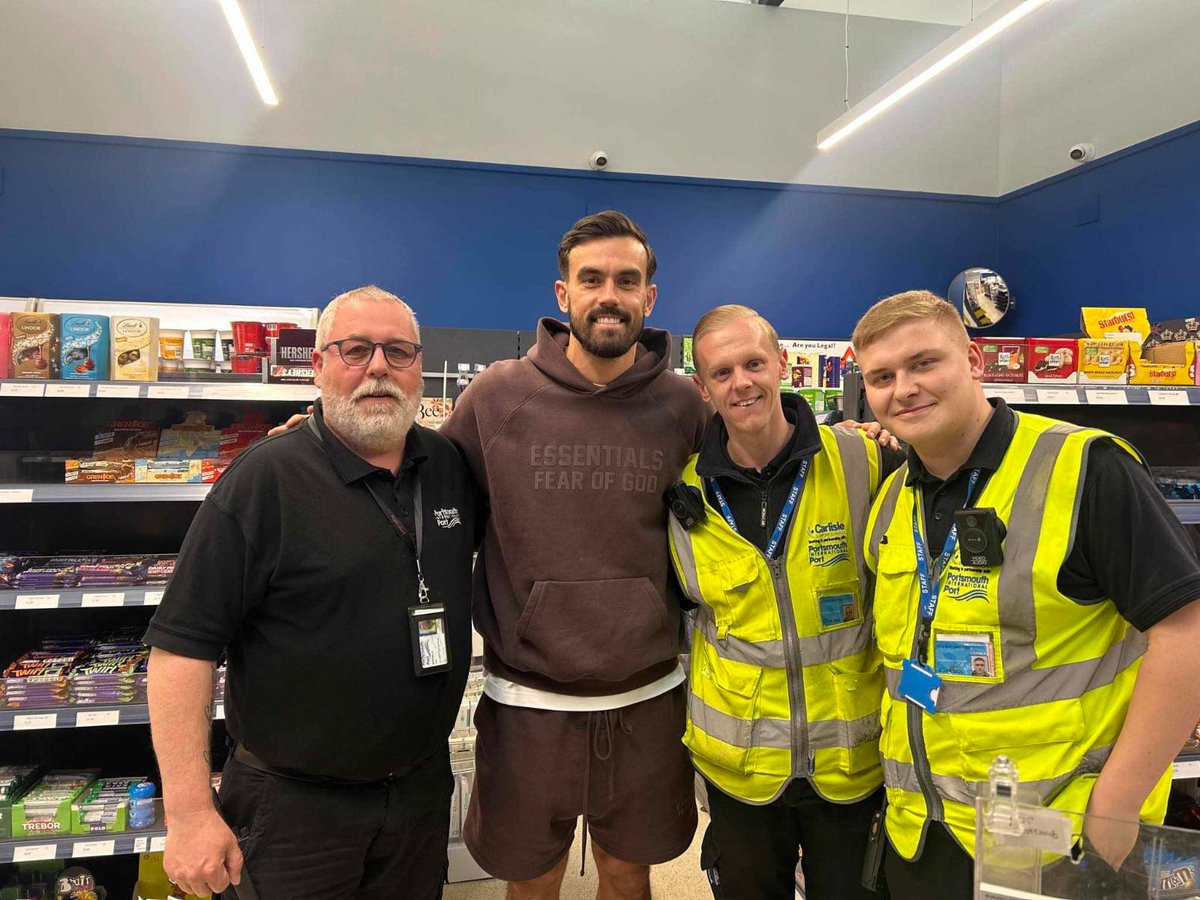 We had a surprise visitor today at the port - league winning @Pompey captain Marlon Pack! #pompey #championes