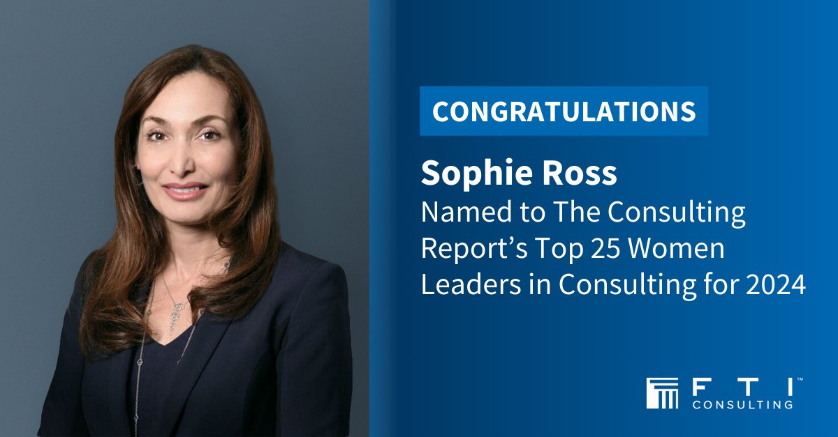 Congratulations to @FTITech's Global CEO, Sophie Ross, for being named to The Consulting Report's Top 25 Women Leaders in Consulting for 2024. Read more about the achievement here: bit.ly/49RlohY #expertswithimpact