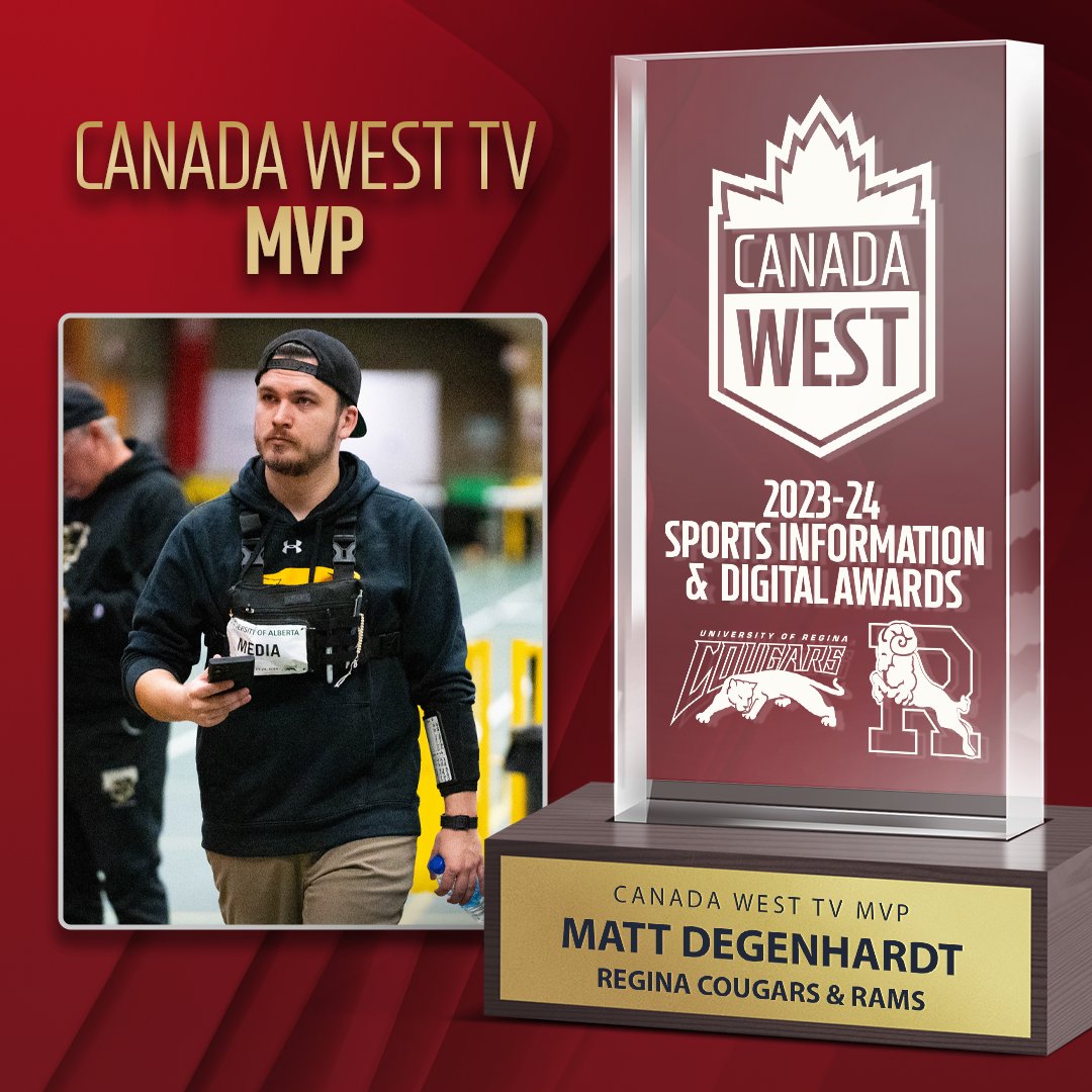 CanadaWest's tweet photo. 2024 SID Awards: Canada West TV MVP 📺

Matt Degenhardt has made significant strides in enhancing the quality of Regina’s broadcasts over the past two seasons, earning this year’s CWTV MVP honours 👏
