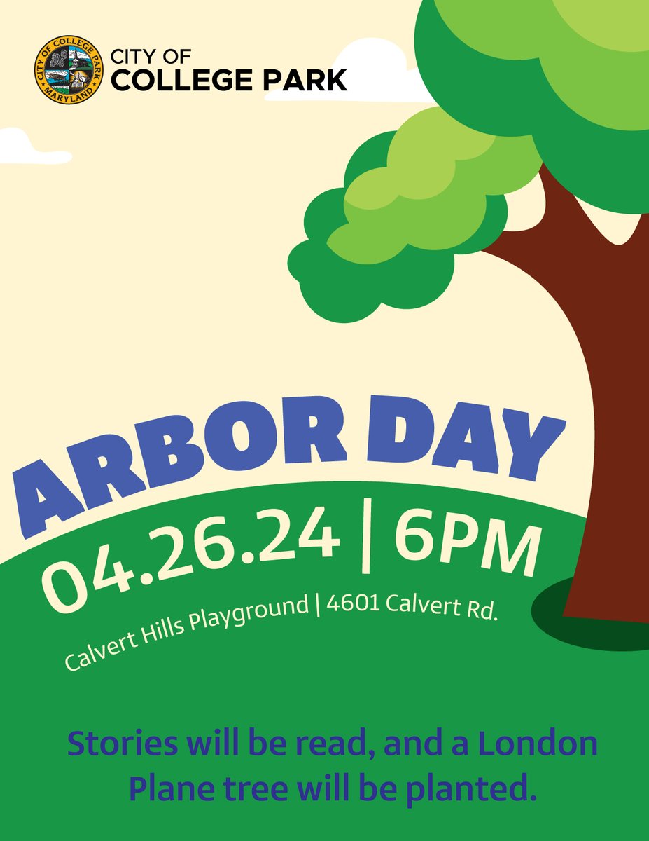 The City's Annual Arbor Day Celebration is this Friday at 6pm at the Calvert Hills Playground.  Come join us as we read stories and plant a London Plane tree.