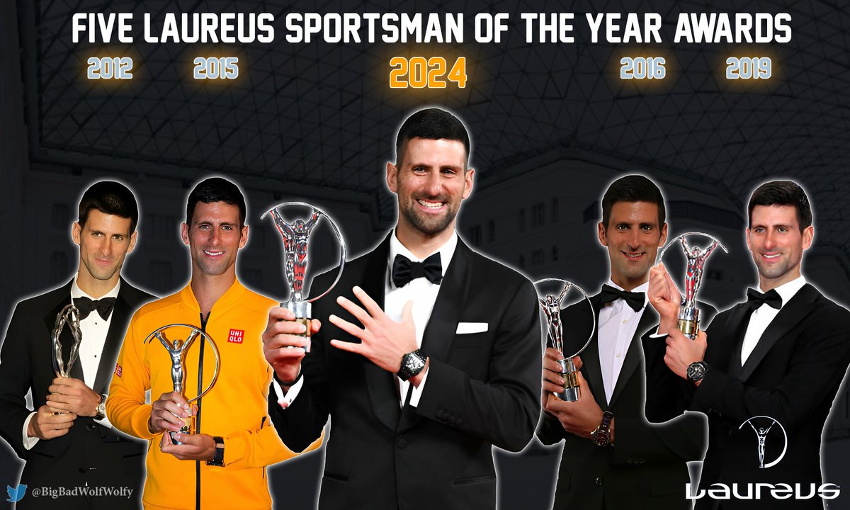 ✅ 🏆2012 ✅ 🏆2015 ✅ 🏆2016 ✅ 🏆2019 ✅ 🏆2024 Novak Djokovic has done it! Five times! Five times the Best Athlete on Planet! Greatest Sportsman of all time! 🇷🇸🐐 #NoleFam #Djokovic #Laureus24