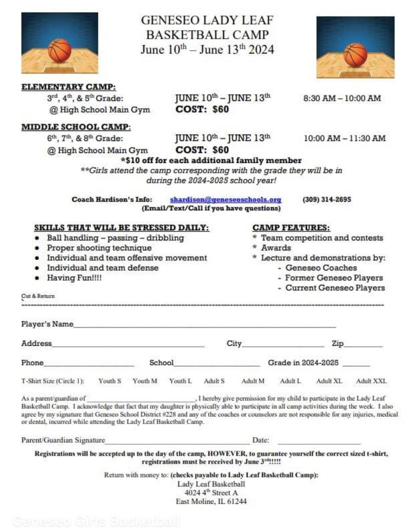 LadyLeafs Basketball (@ladyleafbball) on Twitter photo Geneseo Girls Basketball Camp Registration is open. Get your daughters signed up now!!!
<a href="/GeneseoCurrent/">GeneseoCurrent</a> <a href="/athleticsGHS/">Geneseo Athletics</a> <a href="/JeremyMosierGHS/">Jeremy Mosier</a> <a href="/Ryerson_Tom/">Tom Ryerson</a> <a href="/geneseodist228/">Geneseo Schools</a> Geneseo Girls Basketball Camp Registration is open. Get your daughters signed up now!!!
<a href="/GeneseoCurrent/">GeneseoCurrent</a> <a href="/athleticsGHS/">Geneseo Athletics</a> <a href="/JeremyMosierGHS/">Jeremy Mosier</a> <a href="/Ryerson_Tom/">Tom Ryerson</a> <a href="/geneseodist228/">Geneseo Schools</a>