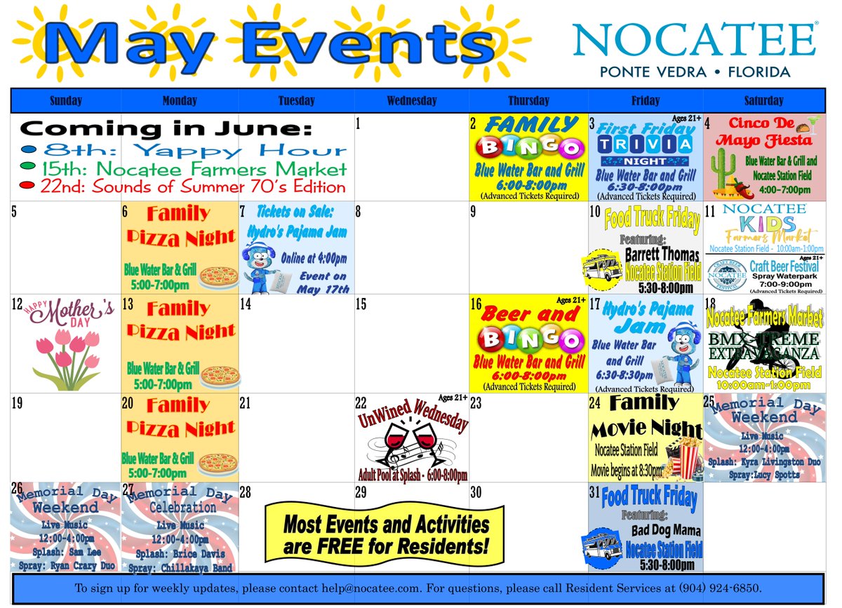 The FUN never stops in Nocatee! Check out all of the exciting events coming up in Nocatee this May! ☀️🎉 Comment below which #NocateeEvents you are most looking forward to. ⬇️👇