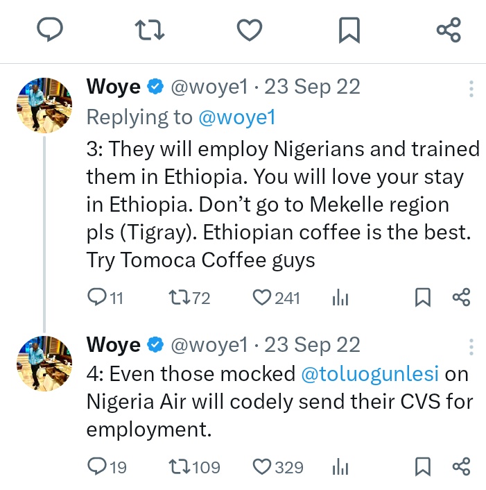 Sad News: That year when FG not Woye told Nigerians that Nigeria Air fraud will train them in Ethiopia, and even recommended Ethiopian coffee for the training. Aloota ✊✊✊👇