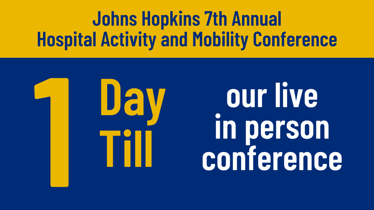 The #HopkinsAMP in-person conference starts in one day! We are excited to have you all with us tomorrow! #FallPrevention #patientsafety #delirium #patientmobility bit.ly/4aOW1i0