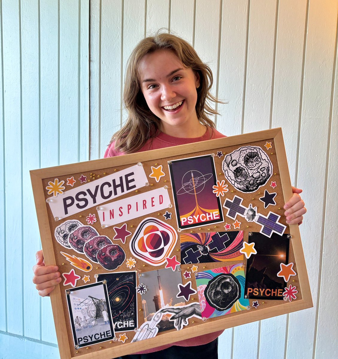 Complete with prints from various past projects, the 'Psyche Celebration Mood Board' created by Ally Lewis, a #PsycheInspired intern and Food, Agricultural, and Biological Engineering major @OhioState , appears as an explosive celebration of the #MissionToPsyche!