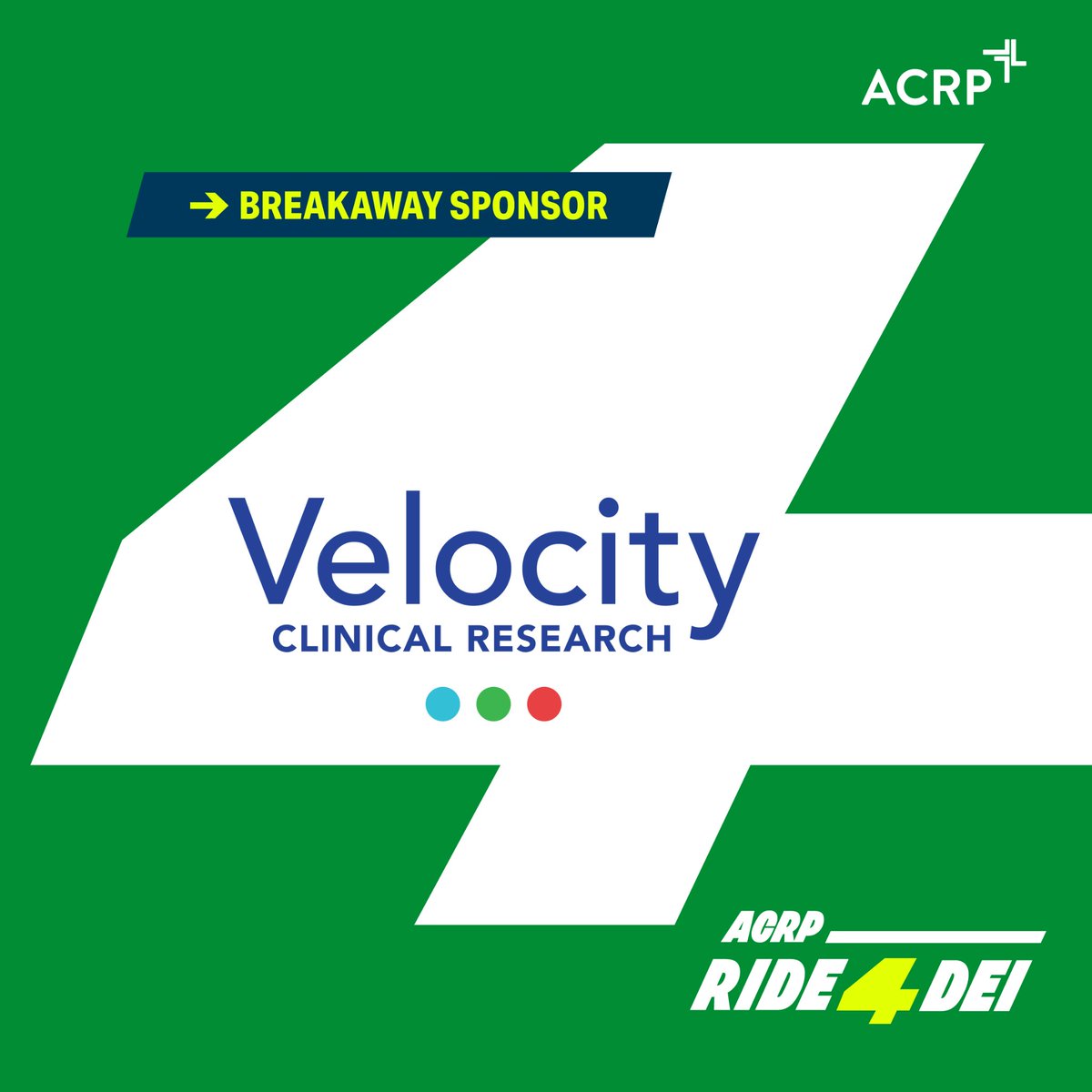 We are so grateful for the continued support of @velocitycr who is joining the #ACRPRide4DEI campaign as a Breakaway Sponsor for the THIRD year in a row! Read more about Velocity's commitment to support, participate in, and move DEI discussion forward: bit.ly/3xLCEI4