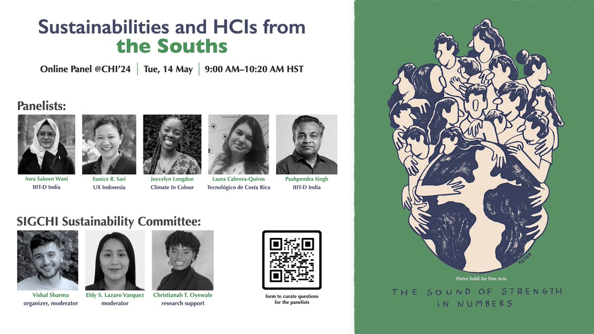 Join the online-only panel at #CHI2024,  discussing sustainabilities and HCIs from the Global South’s perspective. Supported by #SIGCHI Sustainability Committee. Pose questions via t.ly/KynYf 

#Sustainability #GlobalSouth #HCI