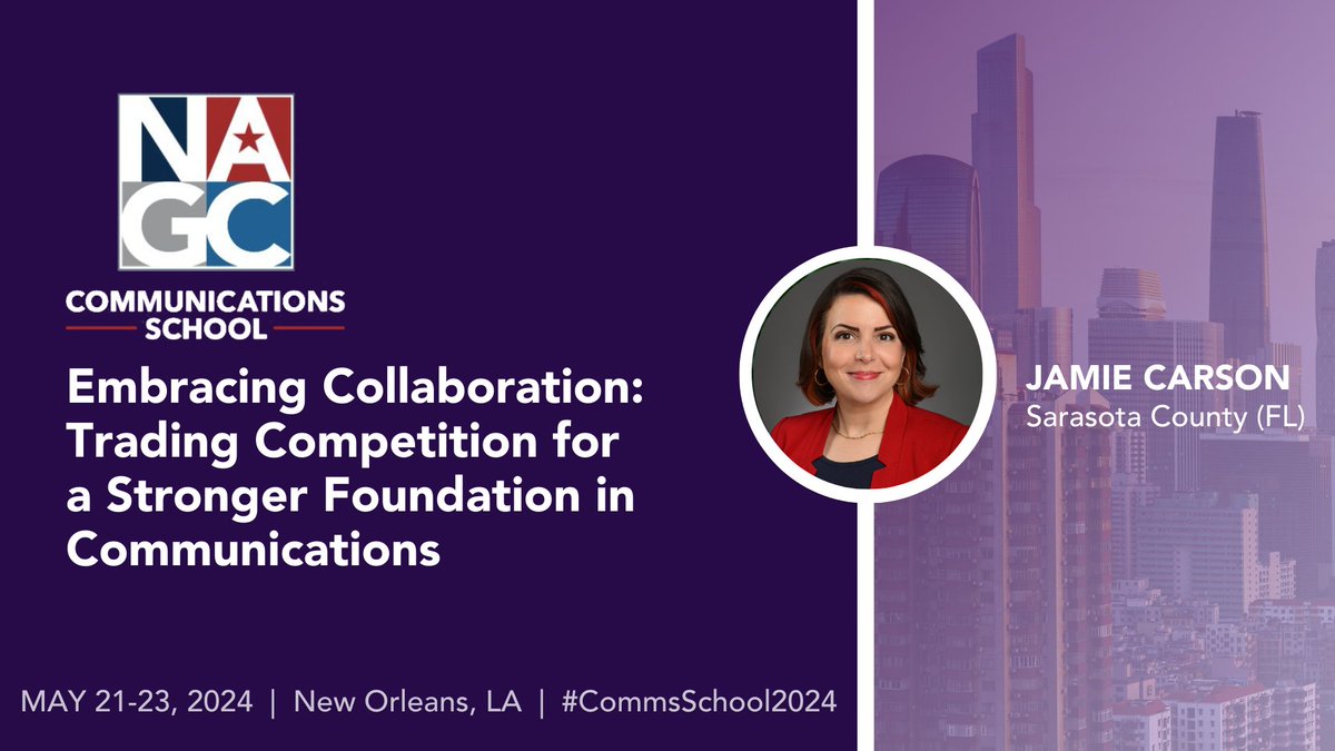 29 days until we're joined by our #GovComms colleagues at #CommsSchool2024! Jamie Carson is NAGC's 2023 Communicator of the Year & we're excited she's sharing lessons learned on working smarter, not harder & bringing others along for the journey. 🔗: nagc.com/event/2024Comm…