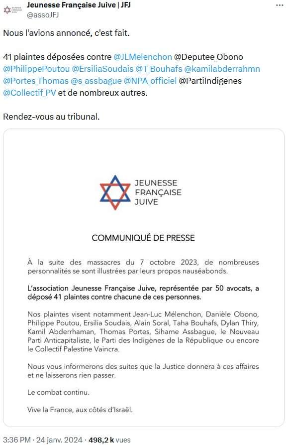 Liste des personnes qui risquent une convocation pour apologie du terrorisme. 
Bravo à Jeunesse Française Juive, les Patriotes vous soutiennent!