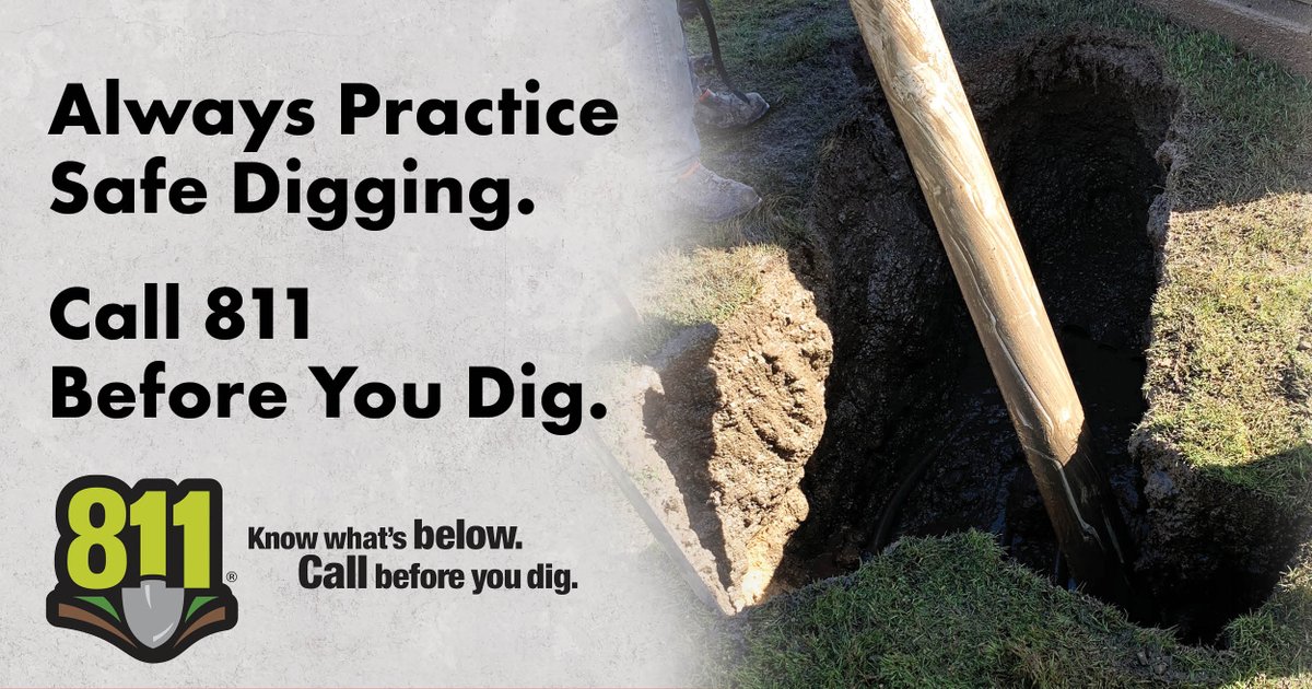 April is National Safe Digging Month! Call 811 before you dig to have utility lines located & marked. Safe digging is everyone's responsibility. | #Contact811 #NSDM #NUCAsafe