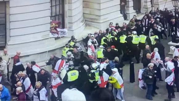 Suella Braverman’s strangely quiet on the right wing march today in Whitehall that quickly descended into violence #bbcpm