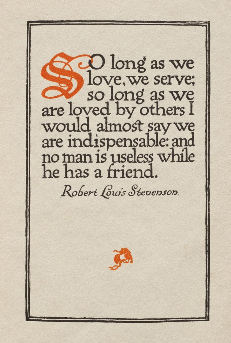 An interior page (margins trimmed) from the Robert Louis Stevenson book handlettered by WAD. Printed letterpress, from photo-engravings. 1909.