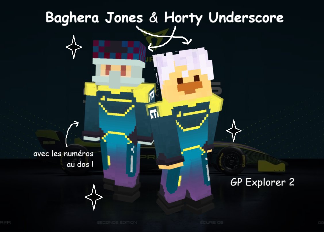 VOUS L'ATTENDIEZ TOUS ! (non) Les skins du GP de Baghera et Horty sont enfin là ! avec une surprise sous le casque ;)

Disponibles pour Java et Bedrock
Download link below !
#Bagherafanart #BagheraJones #Hortyfanart #Horty #GPexplorer2 #Minecraft