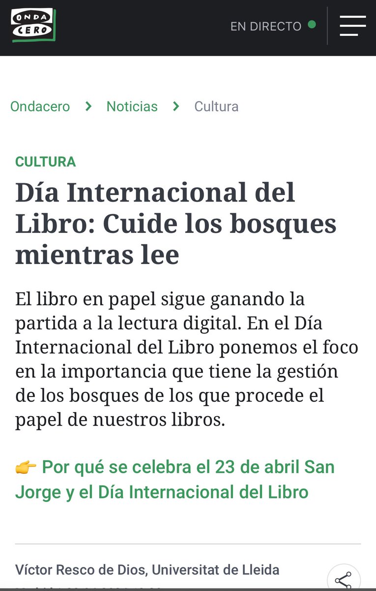 Día Internacional del Libro: Cuide los bosques mientras lee ondacero.es/noticias/cultu… vía @OndaCero_es