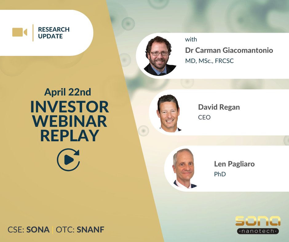 If you missed $SONA $SNANF recent webinar, you can find the replay linked below. The webinar provides an overview of the first phase of results for our current cancer therapy pre-clinical efficacy study: bit.ly/3UqsKo1

#cancerresearch #medicalindustry #stockmarketnews