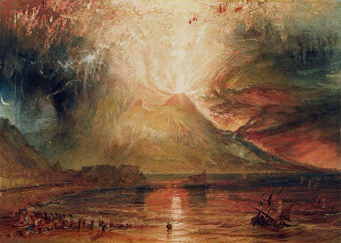 Eruption of Mount Vesuvius, by J.M.W. Turner. He had not actually been there to witness it! But he made this spectacular painting of it in 1817, & today is his day.