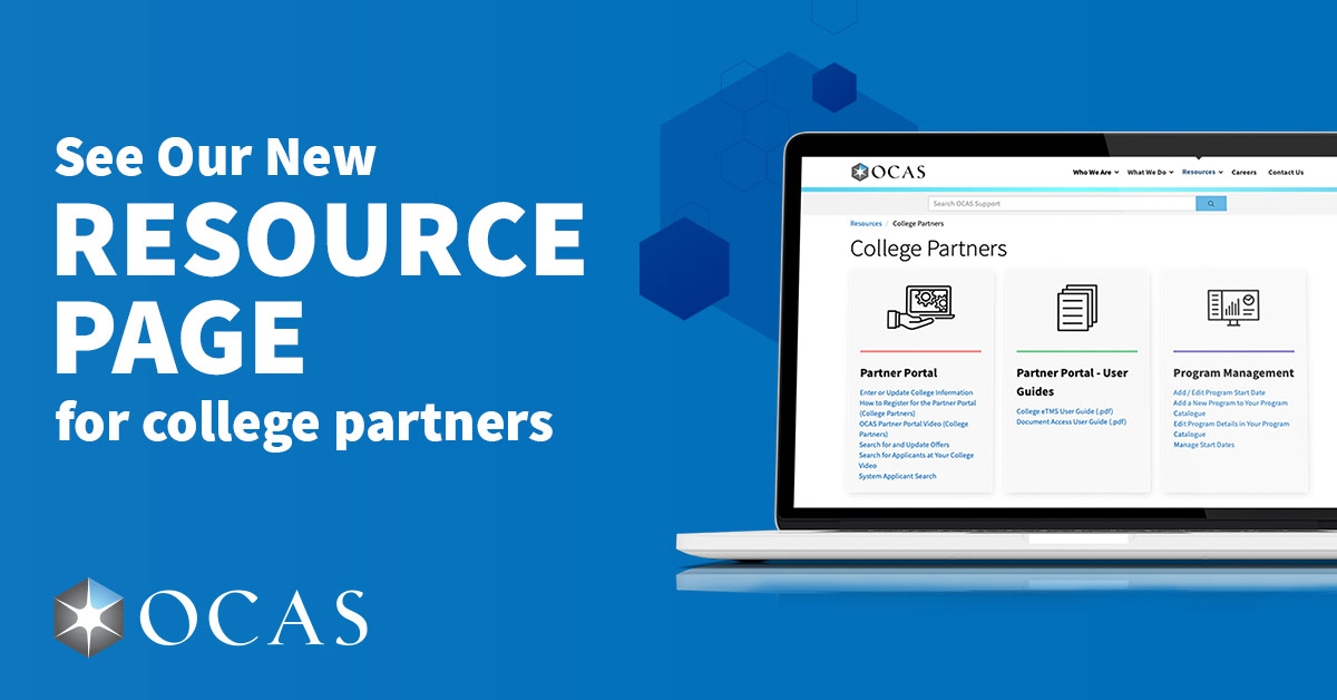 College partners: You asked, we listened! Visit our newly revamped OCAS resource pages at ow.ly/werv50Q19k7 for an easier, more user-friendly experience. #ONTED #ONPse #HigherEducation #EducationMatters