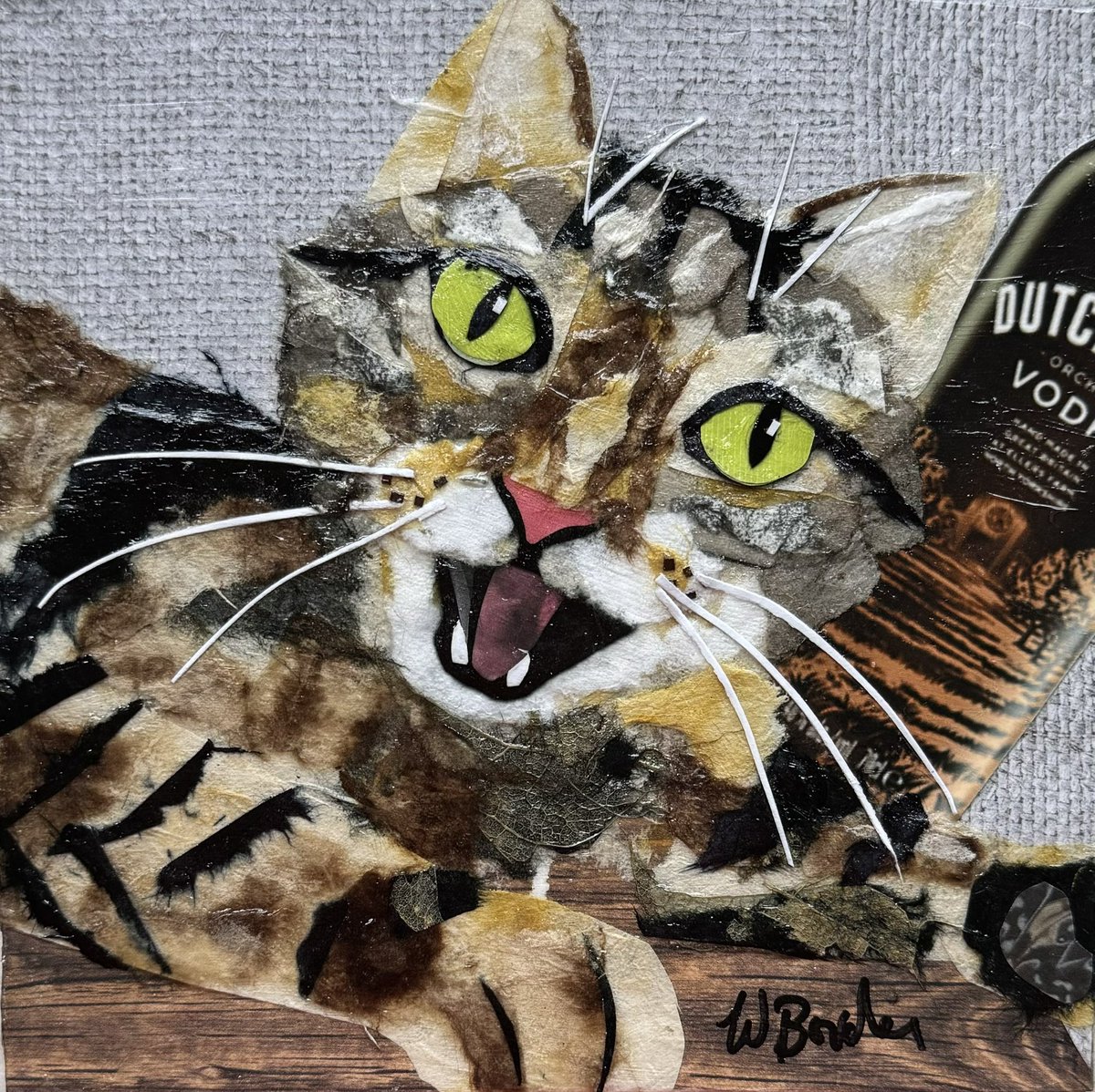 Raffle! Donate to any animal rescue/sanctuary and show me your receipt in replies to this post. For every $5 USD, you’ll receive an entry to win this 6x6” original collage of @PickliciousF knocking over some Dutch Barn Vodka. Ends April 30, 2024 at 8pm New York time. ❤️