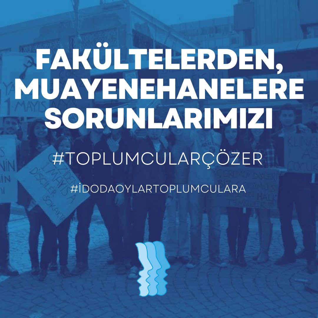 Diş hekimlerinin sorunlarını her koşulda emekten yana olanlar ve bunun için gerçekten mücadele edenler çözer diyoruz. 5 Mayıs Pazar günü İstanbul Kongre Merkezi’nde yapılacak İstanbul Dişhekimleri Odası seçimlerinde oylar Toplumculara! #ToplumcularÇözer #İDOdaOylarToplumculara