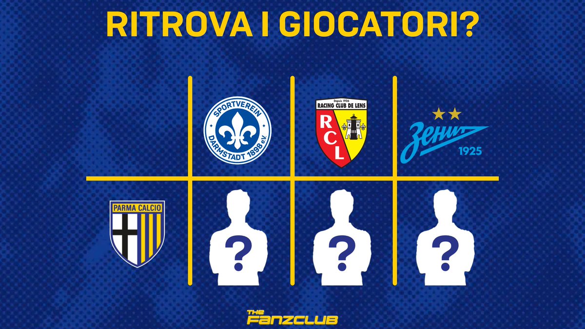 Fanzclub_Parma's tweet photo. ❔ Trova i giocatori ❔

🎟️ Vince posti per Parma 🎟️

Trova i 3 giocatori che hanno giocato per i club in ogni colonna e che sono attualmente in Parma Calcio.

Per guadagnare:
1️⃣ Mi piace e ritwitta la pubblicazione
2️⃣ Commenta i nomi dei tre giocatori corrispondenti https://t.co/RTmC4LvxHY
