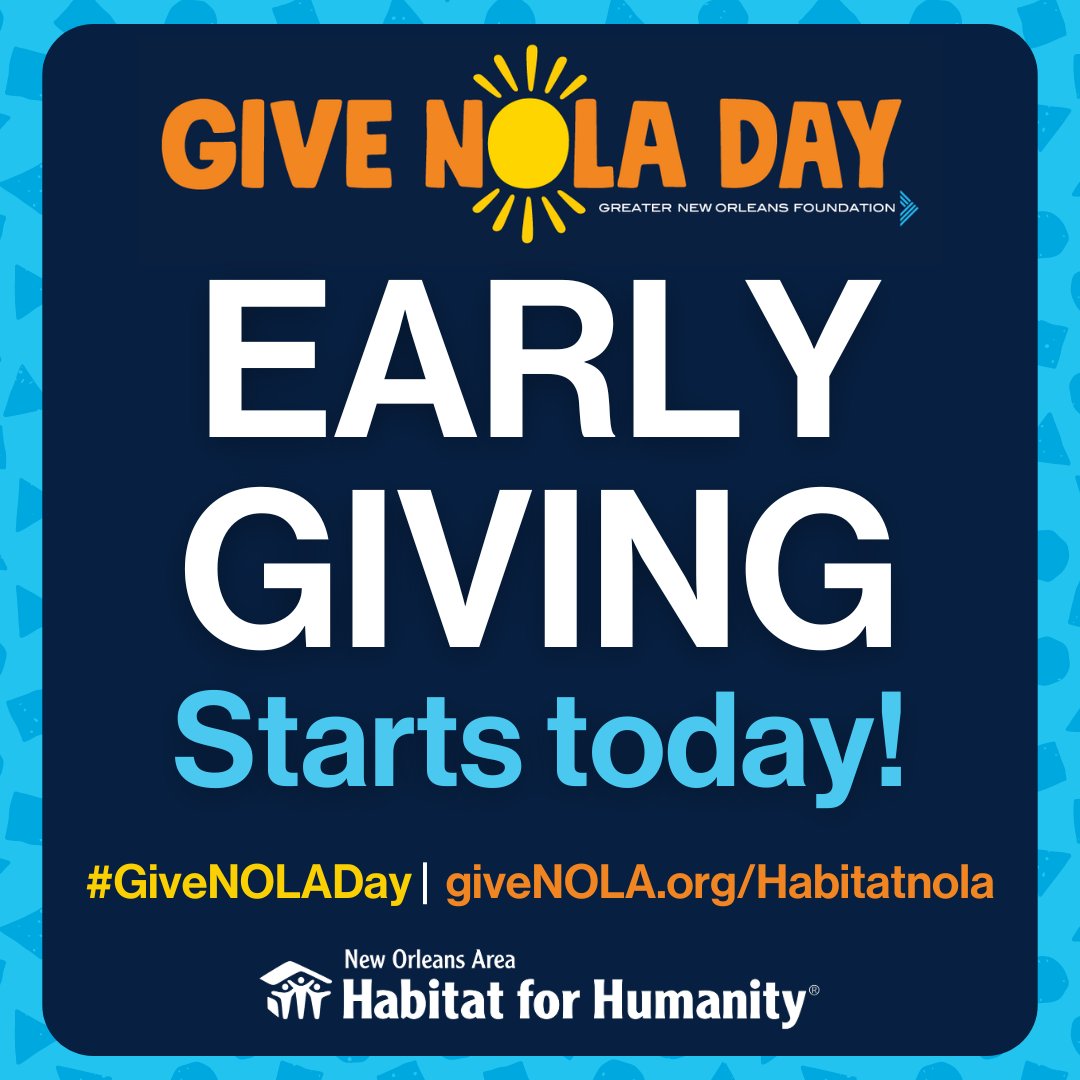#GiveNOLADay early giving period is now through May 7th! Visit givenola.org/habitatnola to help us reach our goal this year! We are raising funds for Rising Oaks, our 150-home development in Terrytown, LA. Check out the link for more info!