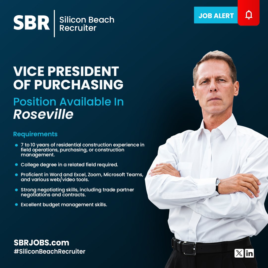 🌟 Opportunity Alert! 🌟 We're on the hunt for a talented Vice President of Purchasing to join a dynamic team in Roseville!

Apply:
Call 916-389-9676
Email A2@Sbrjobs.com

#JobOpening #Roseville #ConstructionManagement #NowHiring #NegotiationSkills #CareerOpportunity