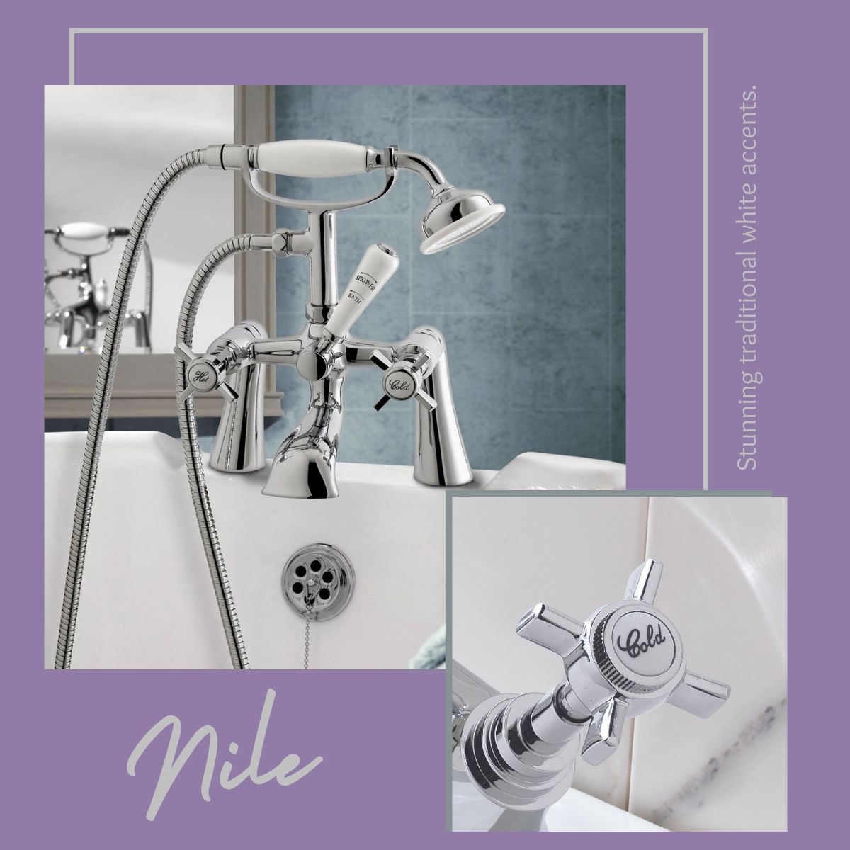 With a nod to bygone eras, the classic style of the Nile Tap range is elegant yet timeless. White accents and a bright chrome finish combine modern and traditional. #SleekAndStylish #BasinMixer #BathTap #TraditionalTap #PeriodBathroom #TraditionalBathroom #DoubleTapTuesday