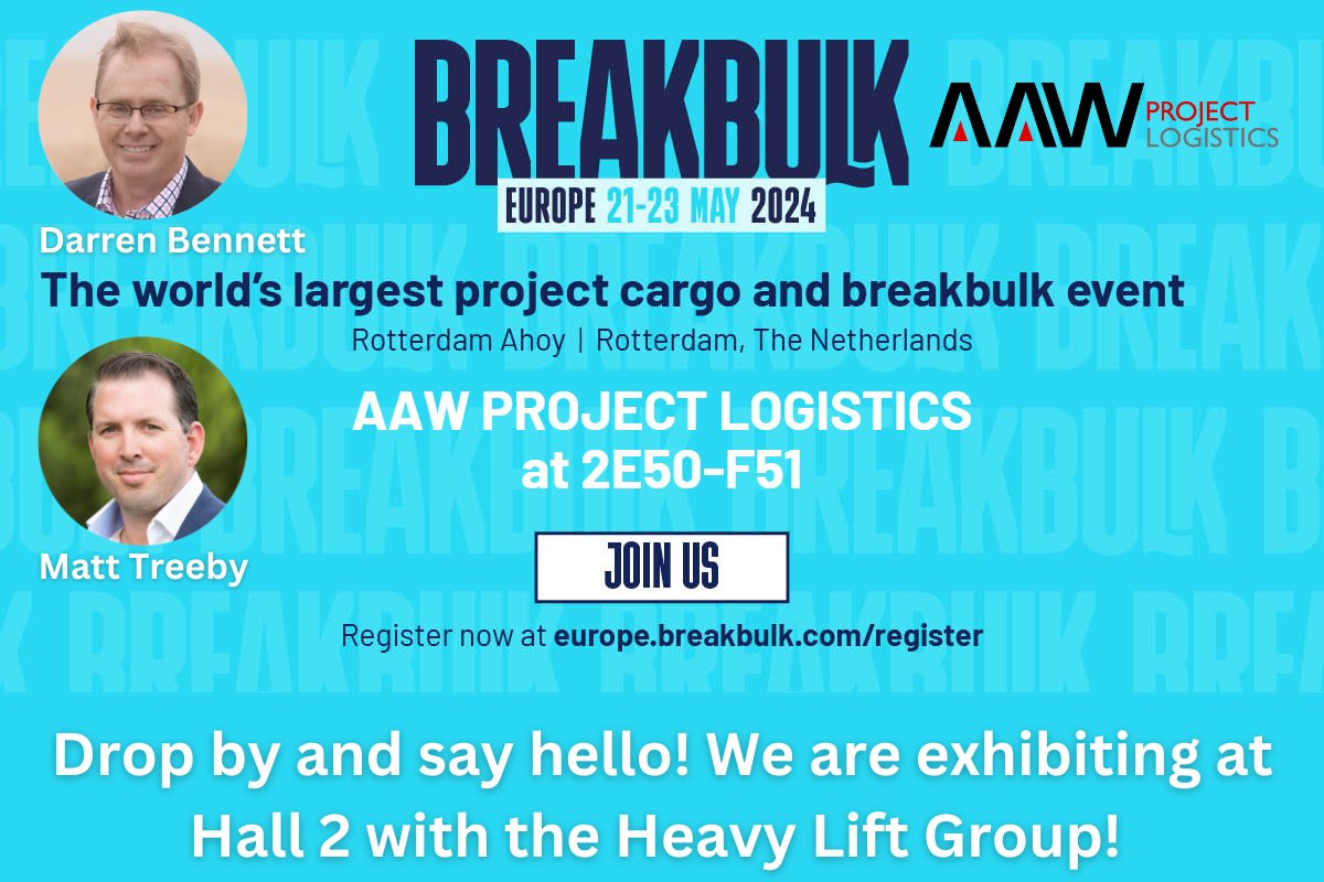 AAW Project Logistics is exhibiting in BBEU2024 with The Heavy Lift Group. Meet our member in Australia! Join us at Hall 2, Booth 2E50-F51!
#theheavylifgroup #thlg #bbeu2024 #aaw #aawprojectlogistics #australia #powerinunity #globalgroup #localprofessionals