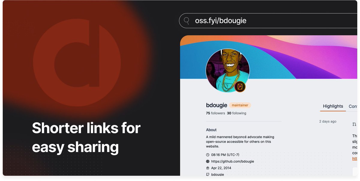 Love seeing companies like @saucedopen use @dubdotco's link infrastructure to power beautiful, shareable links in their product. ◆ Contributor profiles (here's mine: oss.fyi/FLzzTN6) ◆ Highlights & Insights ◆ Workspaces h/t to @bdougieYO → oss.fyi/short