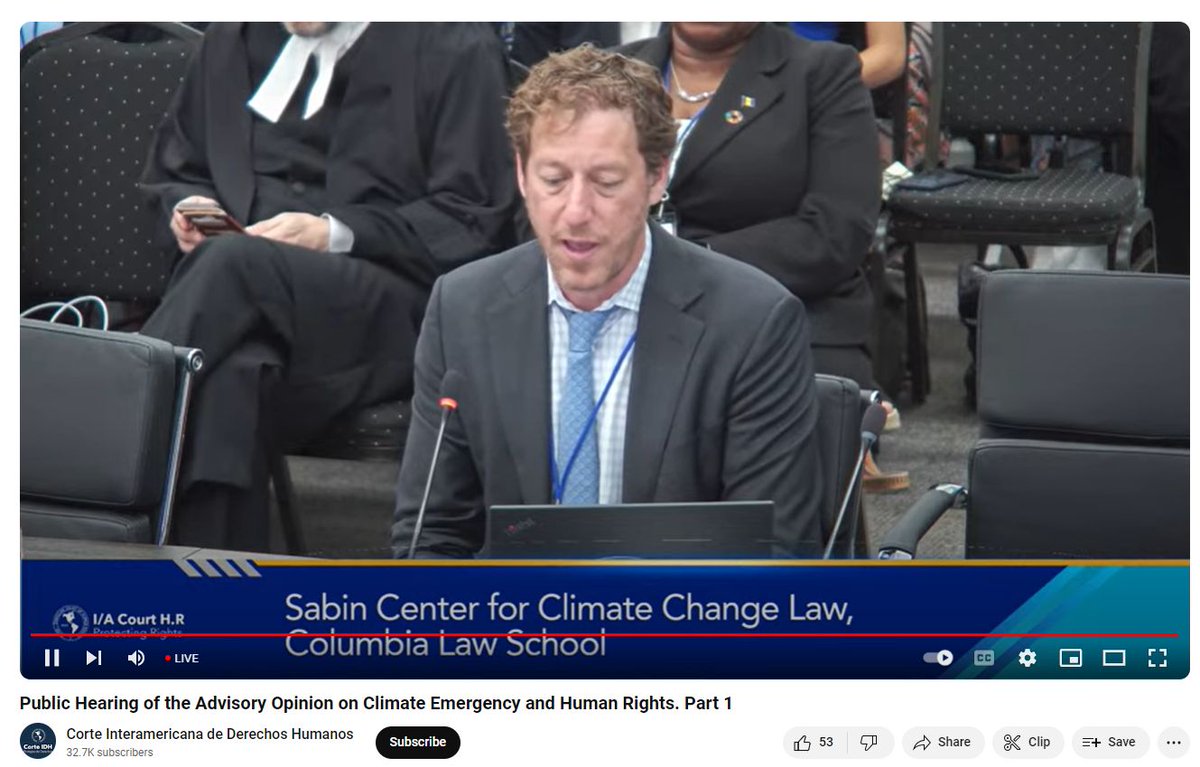 🚨 🌏 ⚖️ Tune in NOW! Our executive director @ProfBurger is offering legal insights at the @IACourtHR public hearing of the advisory opinion on #climateemergency & #humanrights: buff.ly/3Qf60F6 #attributionscience #climatelaw