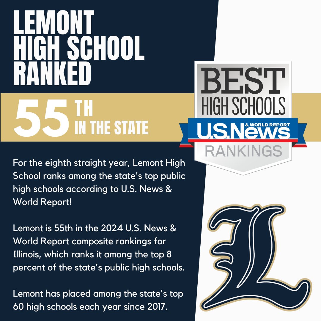 For the eighth straight year, <a href="/Lemont_HS/">Lemont High School</a> ranks among the state's top public high schools according to U.S. News &amp; World Report (@USNews)! #WeAreLemont