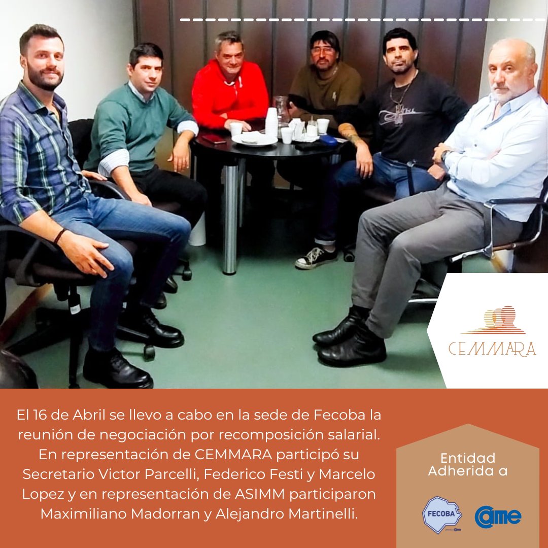 El pasado 16 de abril en las oficinas de FECOBA se llevó a cabo una reunión de negociaciones por recomposición salarial. 

Les compartimos las últimas gestiones realizadas por CEMMARA.

.
.
<a href="/FECOBAORG/">FECOBA</a> 
<a href="/ASiMM1804/">ASiMM sindicato</a> 
<a href="/maritooriente/">Mario Oriente</a>