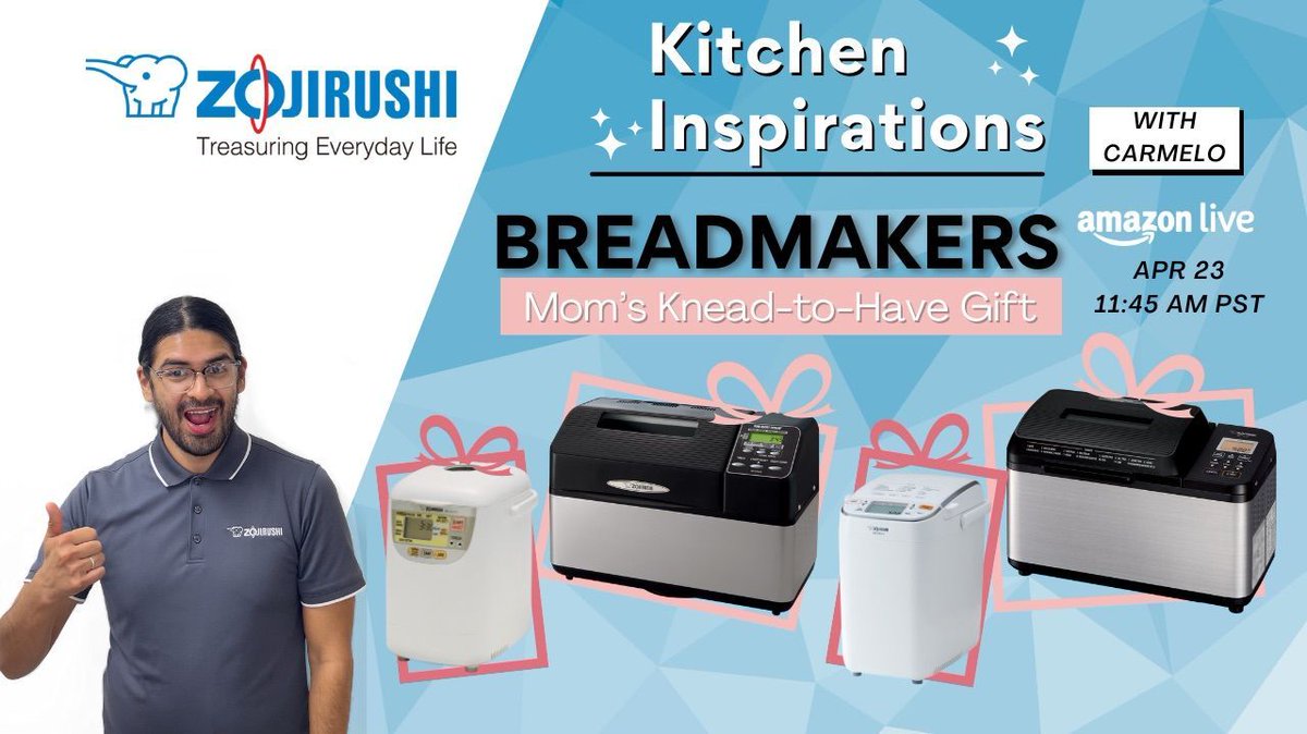 Join us live on Amazon today at 11:45am PST. Breadmaker are mom's knead to have gift this mother's day: amazon.com/live/broadcast…