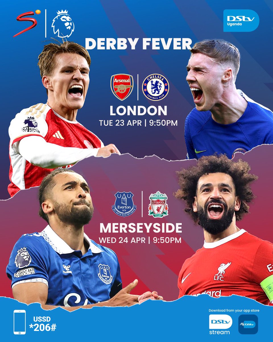The cities divide, the fans unite! Get your game face on, It's Derby night 🔥

 #ARSCHE| 9:50PM | Ch. 223
 #EVELIV | 9:50PM | Ch. 223
 
To Stream 📲: bit.ly/DStvStream

Download #MyDStv App or Dial ✳206# to get connected to DStv Compact for 110k