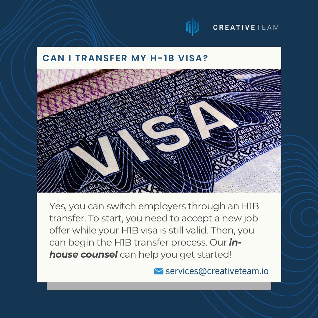Curious about H-1B visa transfers? 
#H1BTransfer #CareerMove #VisaGuide #H1B #Immigration #GreenCard #Careers #CreativeTeam #ImmigrationHelp #softwareengineer #softwaredeveloper #developers

instagram.com/p/C6HGjhhOpMI/…