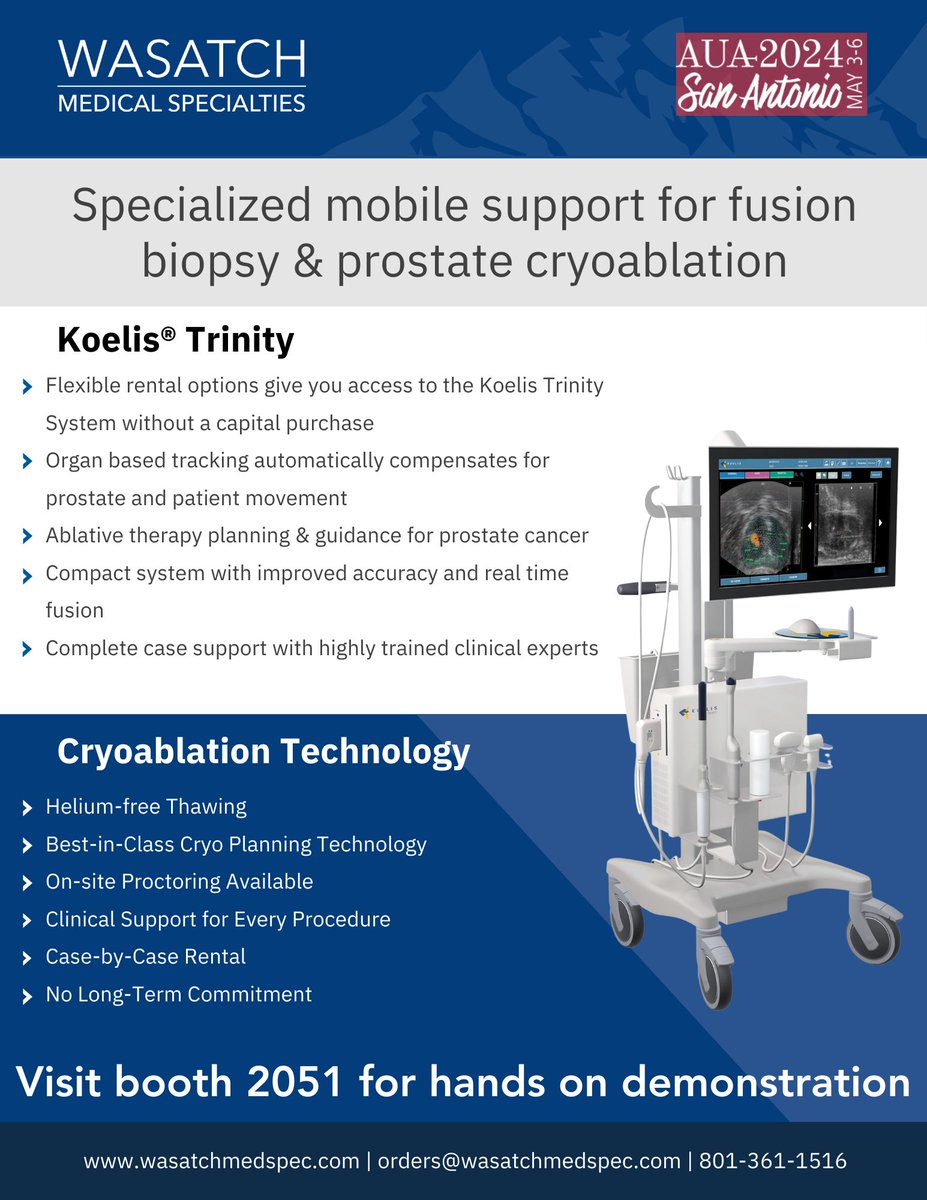 alta_med_spec's tweet photo. Join the conversation at #AUA24!  We offer flexible rental options for the Koelis Trinity System, allowing urologists to experience the benefits of fusion biopsies. Get a hands on demonstration at booth 2051 #Urology #AUA #UrologyInnovation https://t.co/HCvj9ExBkz