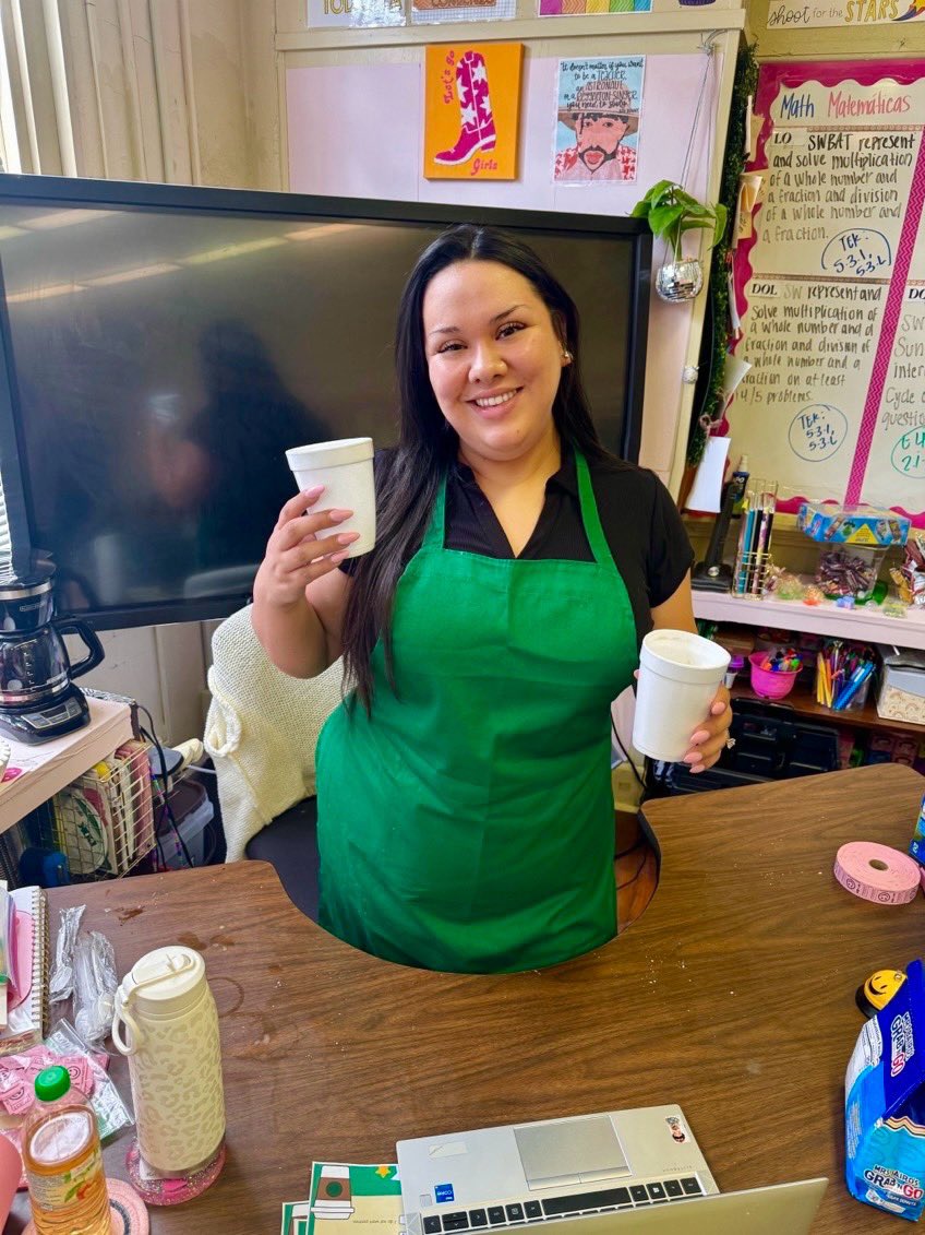 Welcome to STAARbucks can I take your order? 5th graders @MemorialElm worked in our classroom coffee shop while their favorite barista (me💁🏻‍♀️) served them pastries and coffee - decaf of course. ☕️#coffee #cafecito