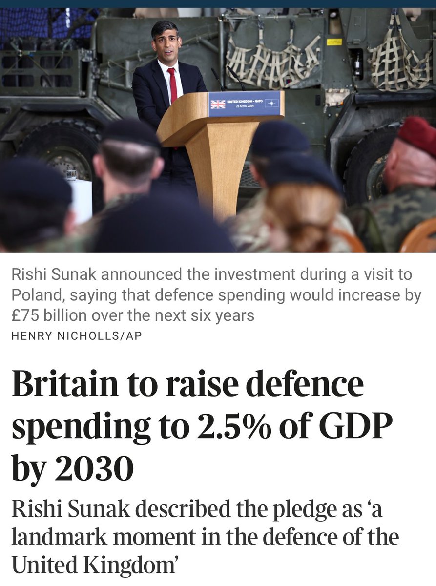 Shame that it has taken the Tories 14 years to do the right thing on defence spending. All NATO and EU countries should make the same commitment. The US will not fund our defence forever.