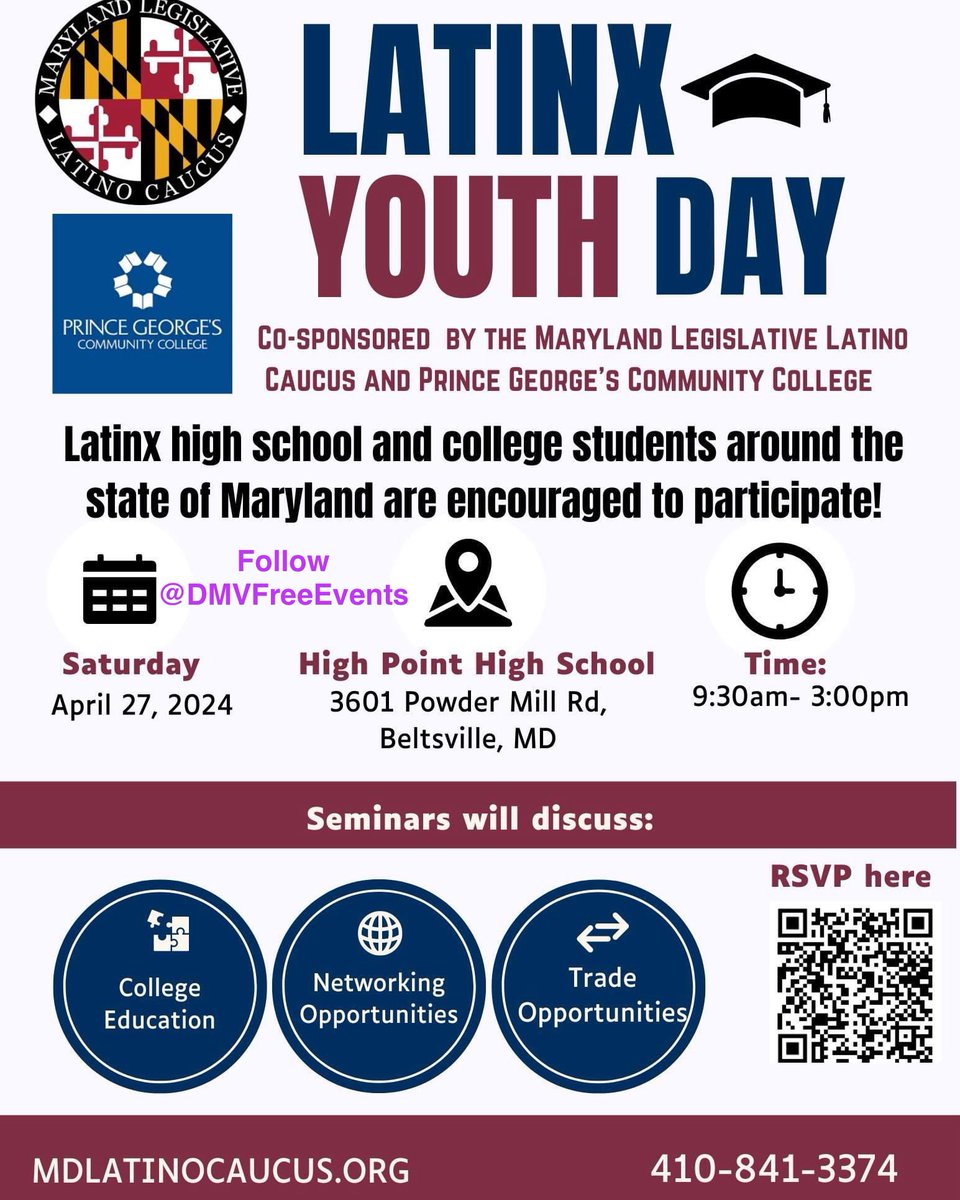 April 27, Beltsville, Latinx Youth Day
DMV Free Events is not associated with the events. Organizations can make changes at their discretion. Contact the event organizer with any questions.
#DMVFreeEvents