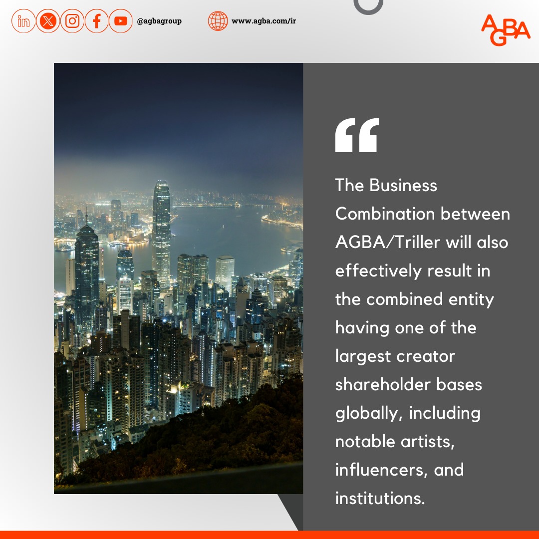 AGBA and Triller’s merger has created a powerhouse with one of the world’s largest creator shareholder bases, featuring top artists, influencers, and institutions. This collaboration sets new standards for innovation and is poised to be a major player in the industry.

#Nasdaq: