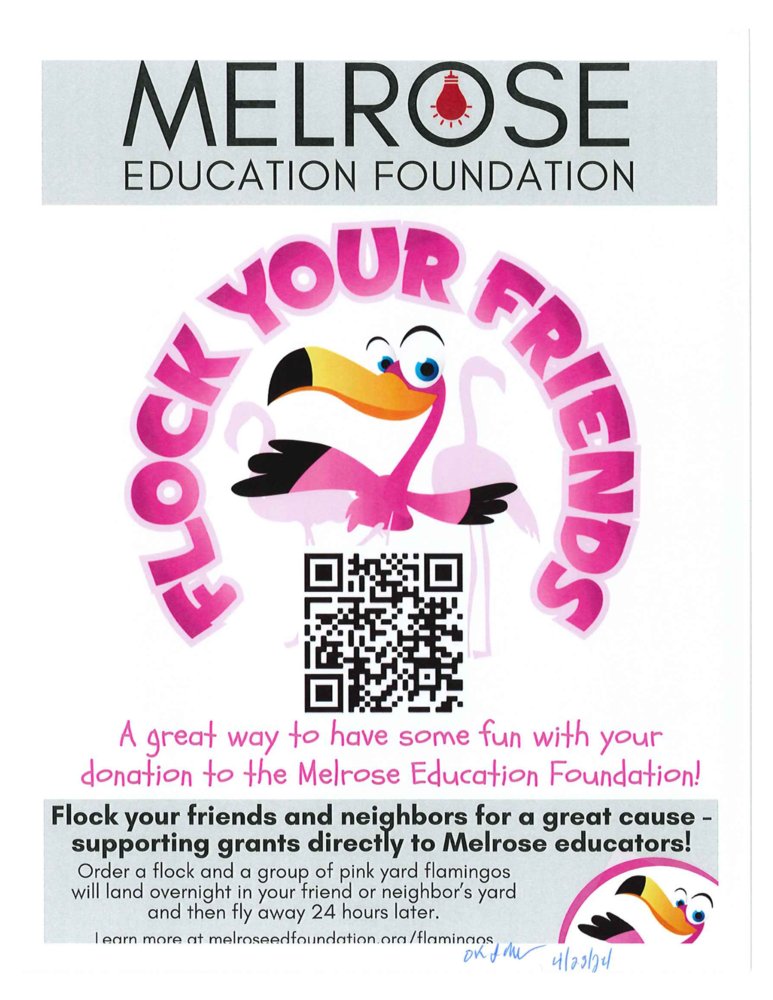 Flamingo Fundraiser for the Melrose Education Foundation melroseschools.com/article/156439…