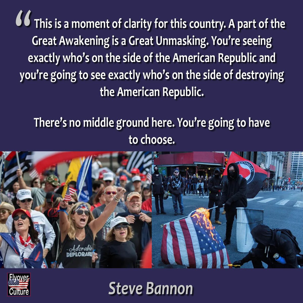FlyoverCarole's tweet photo. The lines are clear: It's time to choose between good and evil. #GreatUnmasking
H/T: #SteveBannon
#FlyoverQUOTABLE https://t.co/rYhdLtdLMn