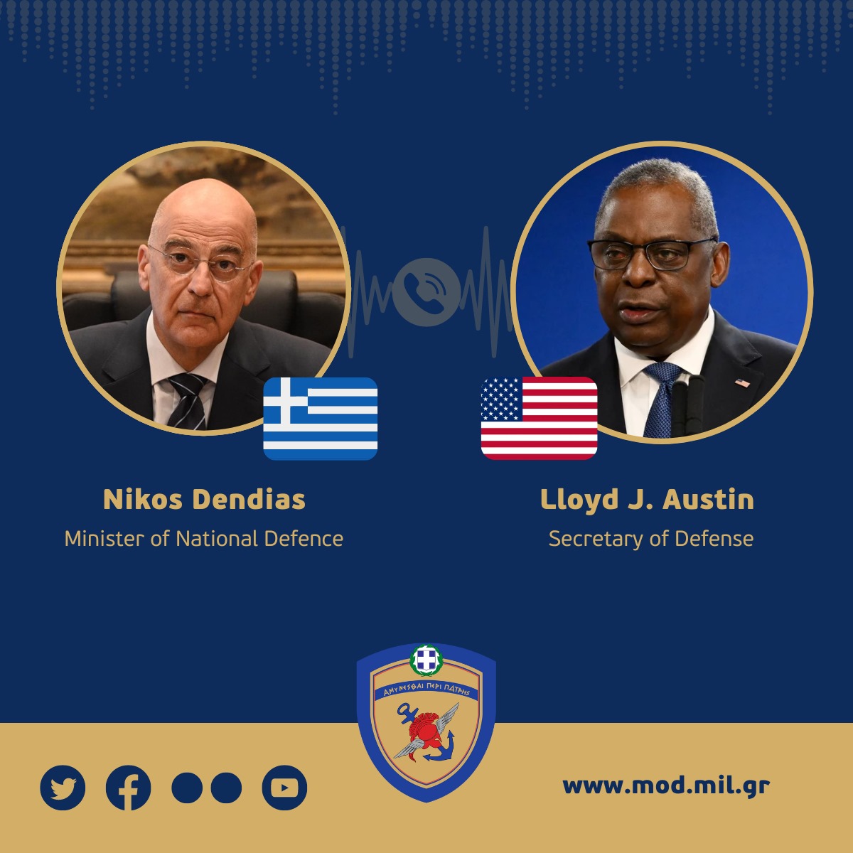 I had a telephone conversation today with the Secretary of Defence of the United States of America, Secretary Lloyd Austin @SecDef. We discussed the developments in our broader region. The role of Greece as a factor of security and stability was highlighted.